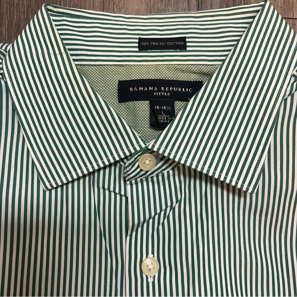 Banana Republic Casual Pinstripes Fitted White Green Button Shirt Cotton 16 - Picture 10 of 12